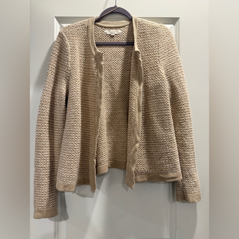Loft Cream and White Open Jacket Cardigan, Size Large